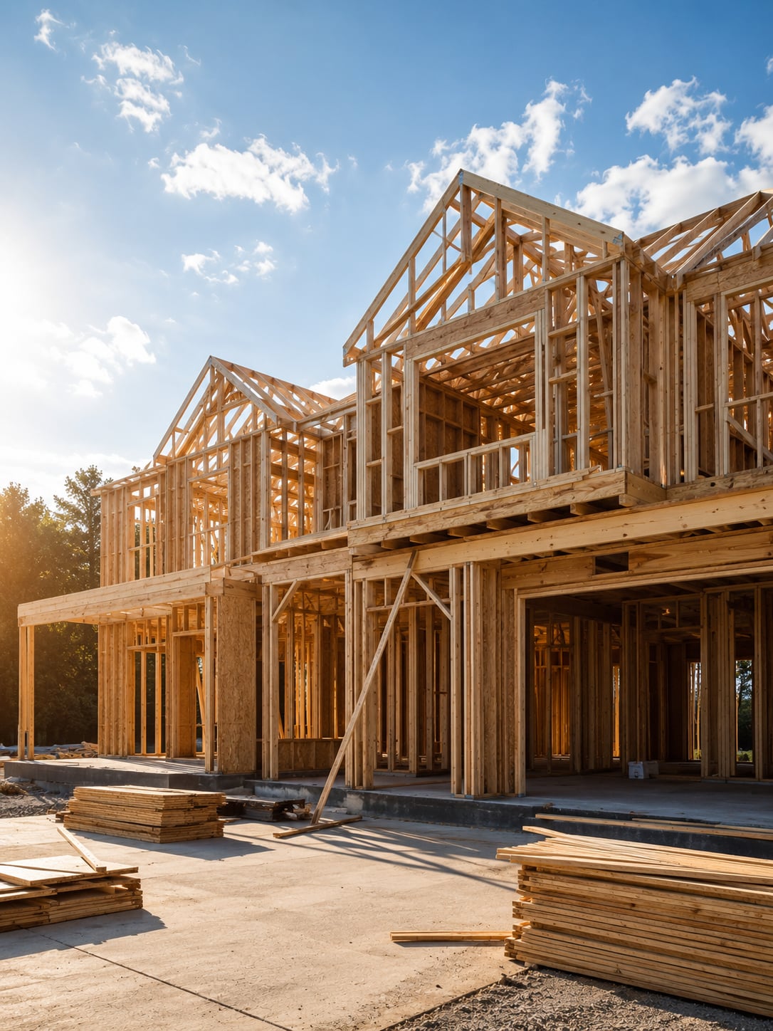 Custom home under construction, framing stage — BTA Builders